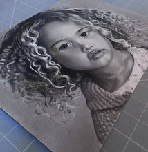 Load image into Gallery viewer, Learn How to Draw Photorealistic Portrait Tutorial - Curly Hair Girl Wool Cardigan (A4 Graphite Pencils)
